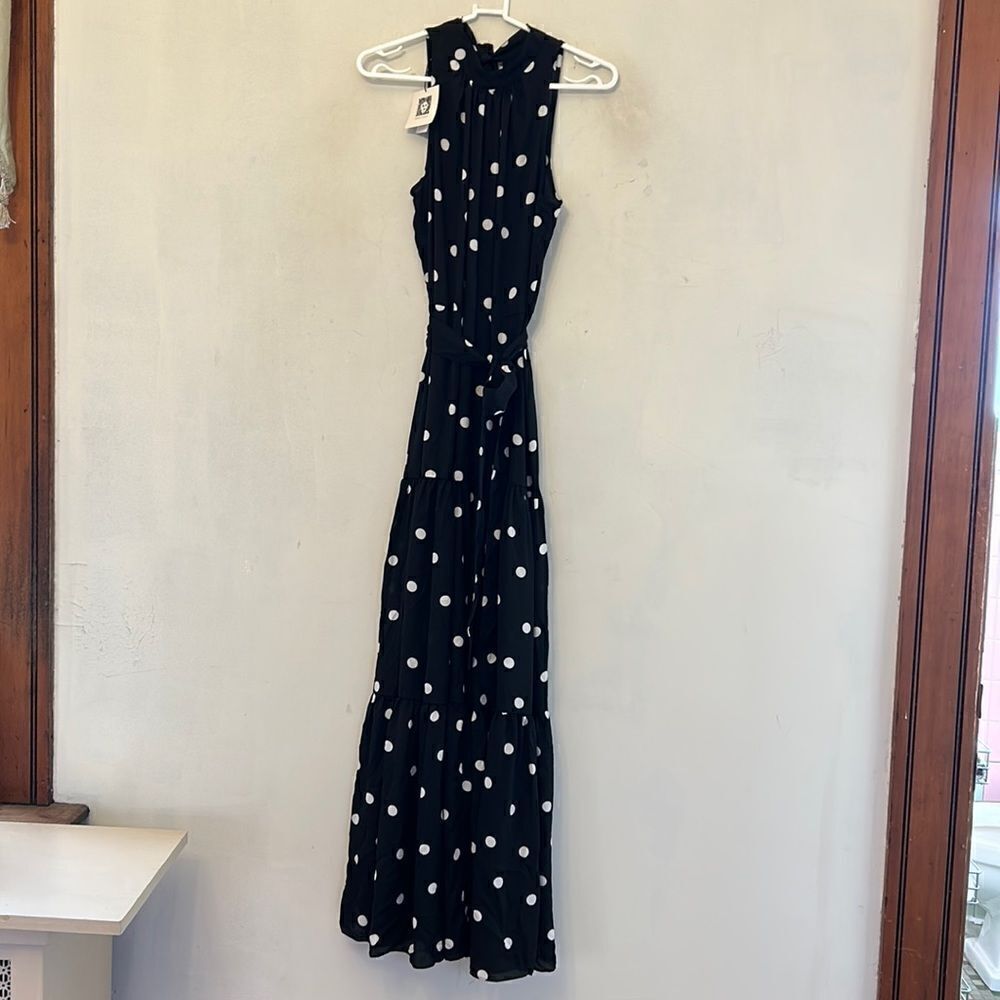 Anne Klein black white polka dot tiered maxi dress Halter Size 2 New